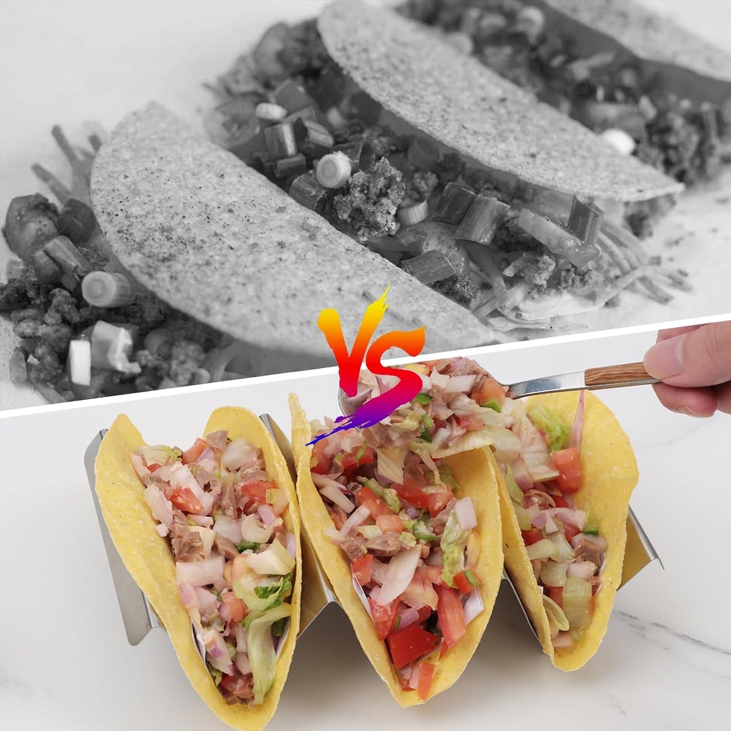 Stainless Steel Taco Holders Set of 2, Taco Stand Rack with Handles, Oven & Dishwasher Safe for Taco Tuesday, Parties & Everyday Use