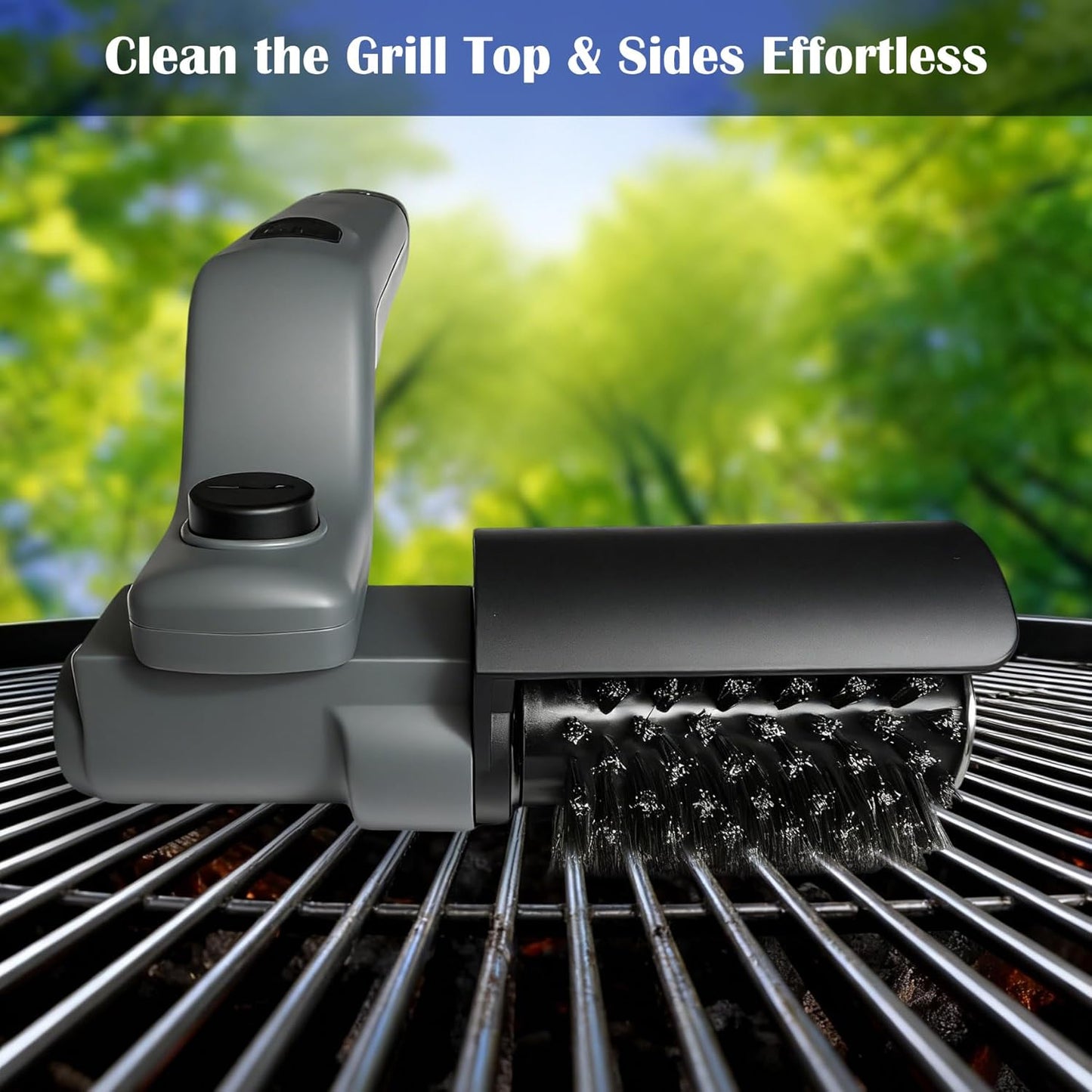 Cordless Electric Grill Brush with Adjustable Angle, 3-Speed Power Motor & Stainless Steel Head - Rechargeable, 90-Min Runtime, Waterproof Grill Cleaner for BBQ Grates & Griddles (Black)