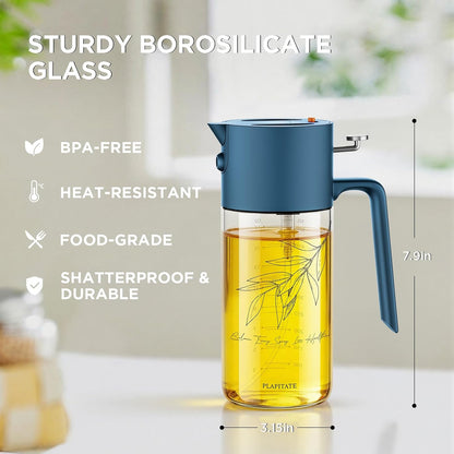 PLAPITATE 17oz/500ml Premium Olive Oil Sprayer for Cooking, 2 in 1 Glass Olive Oil Dispenser Bottle for Kitchen Gadgets, Spray Bottle with Portion Control for Salad, Frying, BBQ (Black)