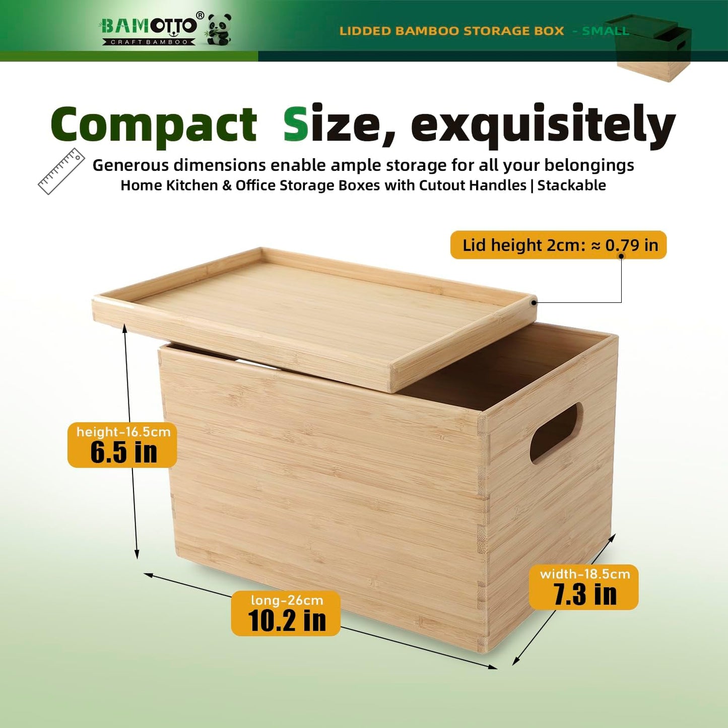 BAMOTTO CRAFTBAMBOO 2-Piece Large Bamboo Storage Box Set - 7.1in High Stackable Deep-Drawer Organizer, Lidless Bin for Kitchen Cutlery Utensils, Home & Office (14.6"x10.2"x7.1"+14.6"x10.2"x3.1")