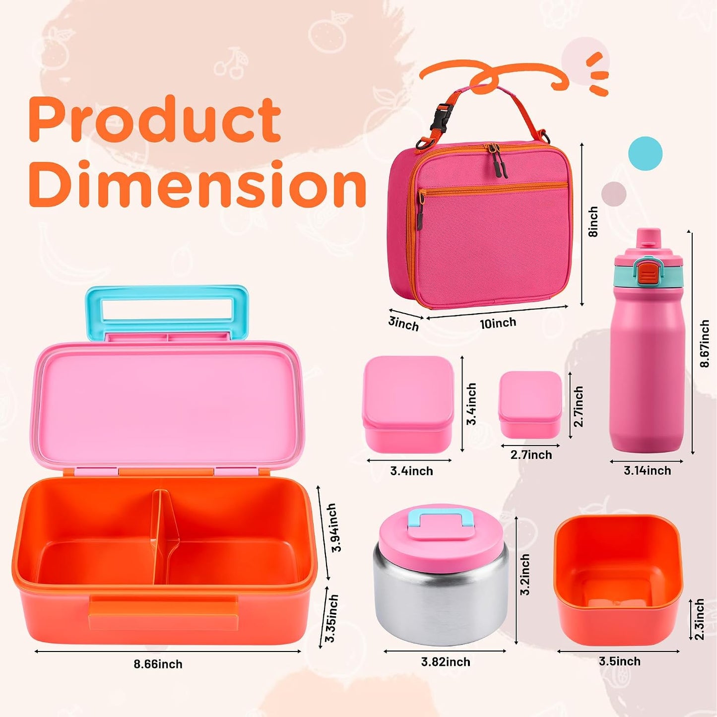 MAISON HUIS Bento Box for Kids with 8oz Soup Thermo, Insulated Lunch Bag & 17oz Water Bottle, 2-Compartment Bento Box with Built-In Ice Pack, Leak-Proof & BPA-Free (Purple)