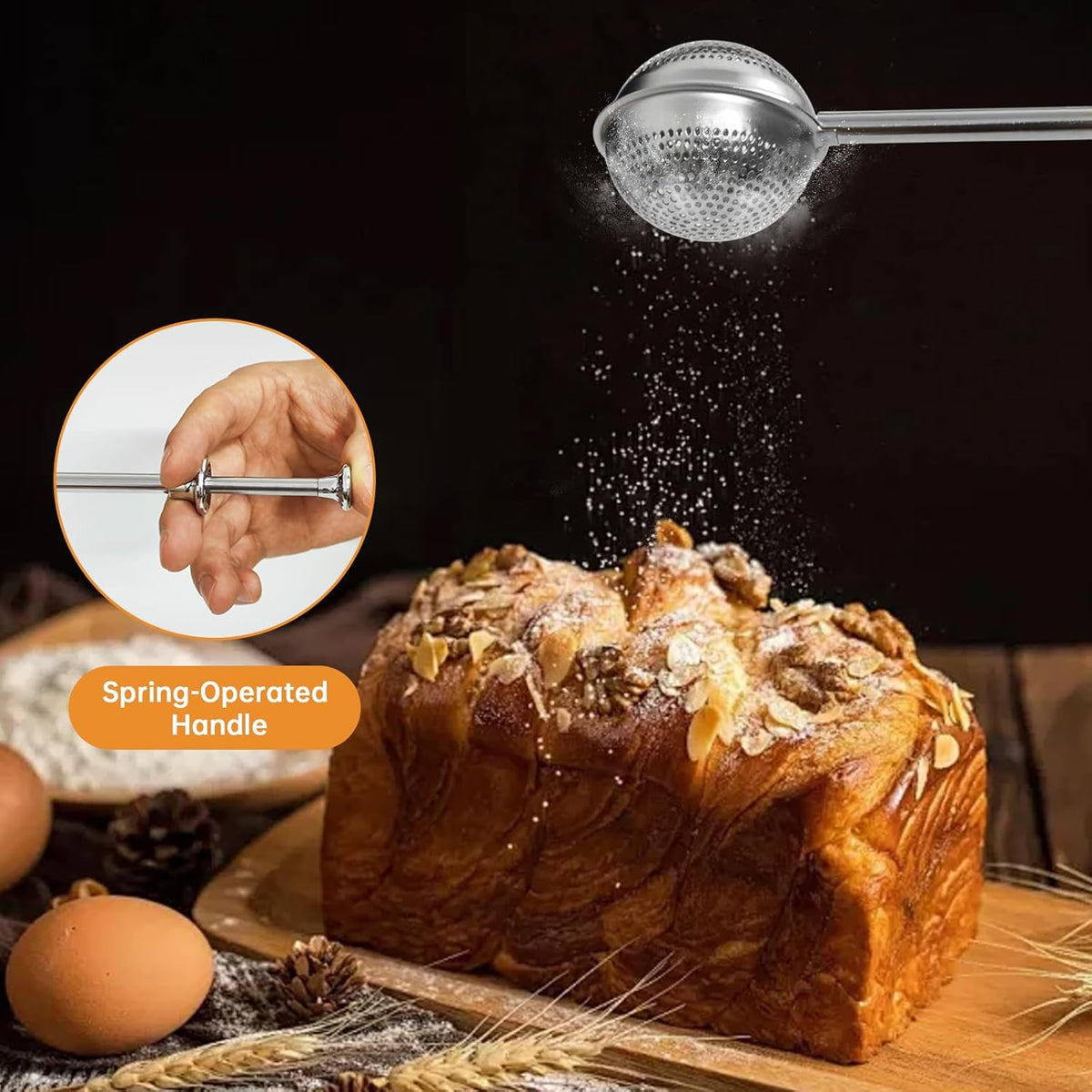 Flour Sifter, 3 in 1 Stainless Steel Sifter for Baking, 3 Cup Double Layer Fine Mesh Sifter, Powdered Sugar Shaker Duster Set for Baking Cakes, Pastries, Pies, Cupcakes and Desserts