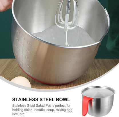 Stainless Steel Mixing Bowl 19cm Diameter Deep Egg Beating Bowl with Handle and Lid 304 Food-grade Metal Salad and Batter Mixing Container for Kitchen Baking