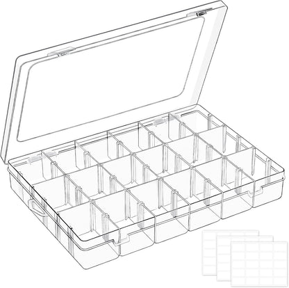 Mauproy 4 Pack 8 Grids Bead Organizer and Storage, Clear Plastic Storage Containers with Removable Dividers and Labels Small Tackle Box Organizer for Jewelry Crafts Electronics Small Parts