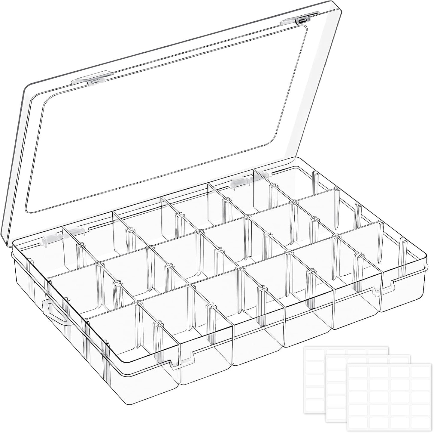 Mauproy 4 Pack 8 Grids Bead Organizer and Storage, Clear Plastic Storage Containers with Removable Dividers and Labels Small Tackle Box Organizer for Jewelry Crafts Electronics Small Parts