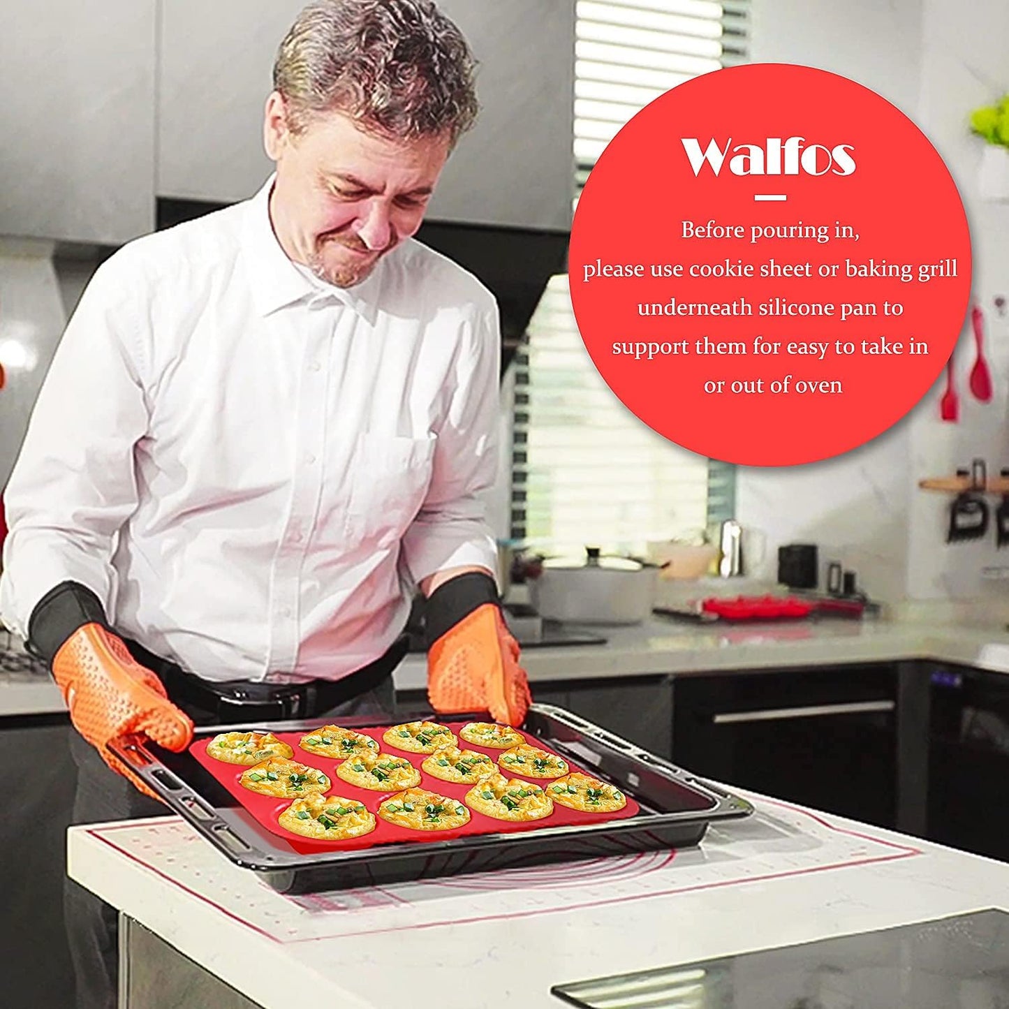 Walfos Silicone Muffin Pan - 12 Cups Regular Silicone Cupcake Pan, Non-stick Great for Making Muffin Cakes, Tart, Bread - BPA Free and Dishwasher Safe