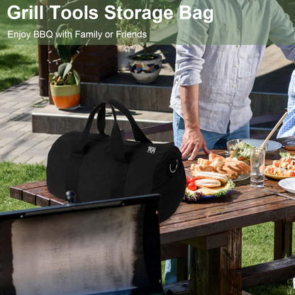 24" Grill Tool Storage Bag, Canvas, Black, Unisex, Classic Style, 60x24x24 cm/24 * 9.4 * 9.4 inches, Zipper Closure, Hand Strap, Perfect for Outdoor Grilling, Camping, Hiking