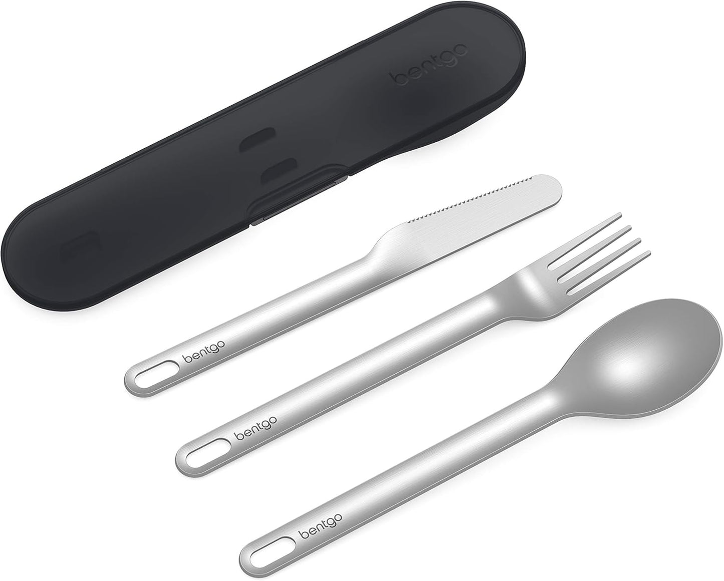 Bentgo Stainless Travel Utensil Set - Reusable 3-Piece Silverware Set with Carrying Case, High-Grade Premium Steel, BPA-Free Case, Eco-Friendly - Ideal for Travel, Camping, and Office Use (Gray)