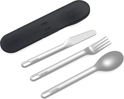 Bentgo Stainless Travel Utensil Set - Reusable 3-Piece Silverware Set with Carrying Case, High-Grade Premium Steel, BPA-Free Case, Eco-Friendly - Ideal for Travel, Camping, and Office Use (Gray)
