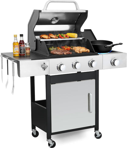 69,000 BTU 6+1 Burner Propane Gas Grill with Cast Iron Grids & Griddle Plate, Double-Wall Stainless Steel Lid – Even Heat, Easy Clean, Perfect for Backyard BBQ