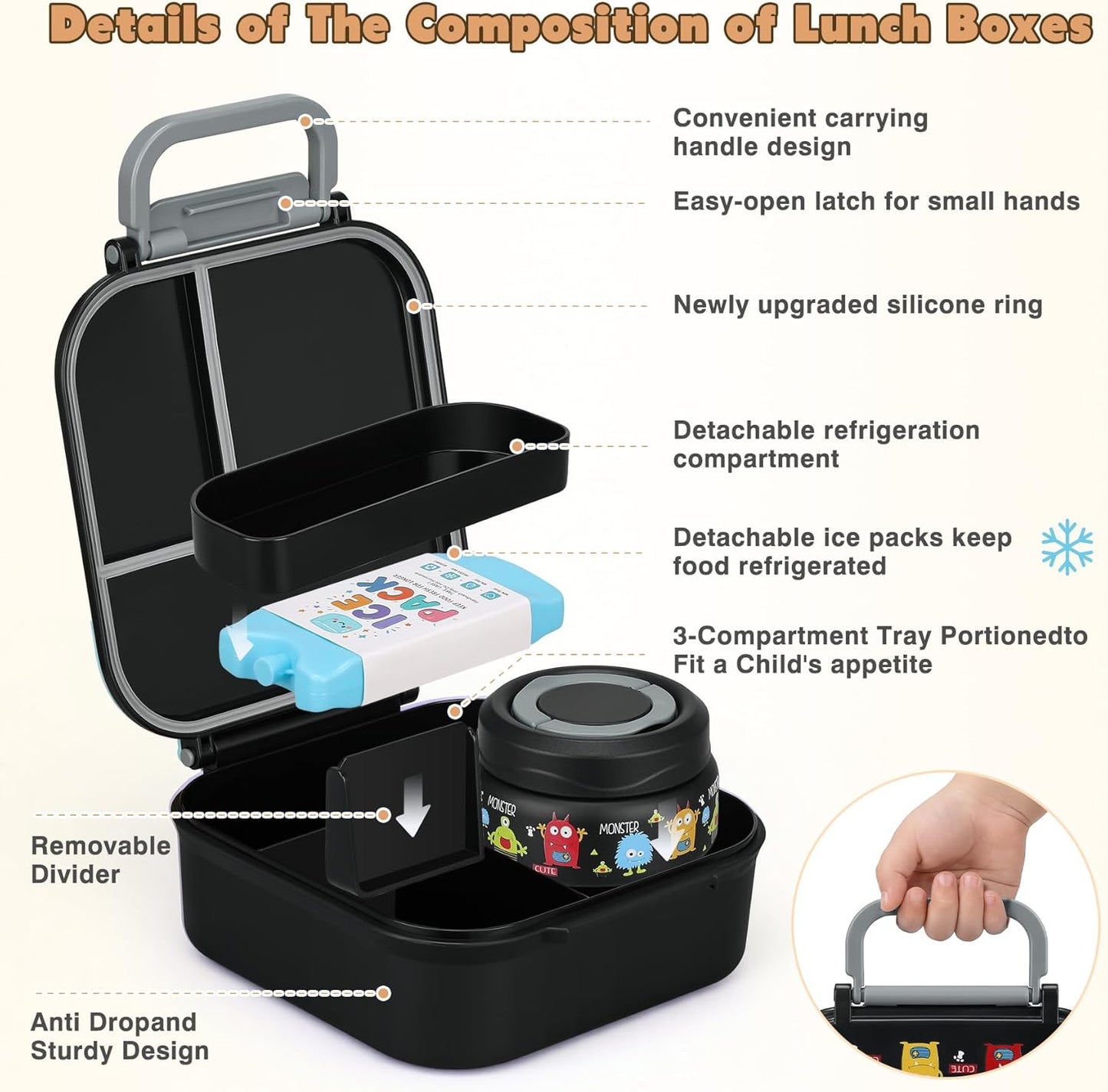 Bento Lunch Box for Kids with 7oz Soup Thermo,Insulated Stainless Steel Kids Water Bottle with Straw and Insulated Lunch Bag,Leak-Proof Lunch Food Container with Ice Pack for School (Purple-Mermaid)