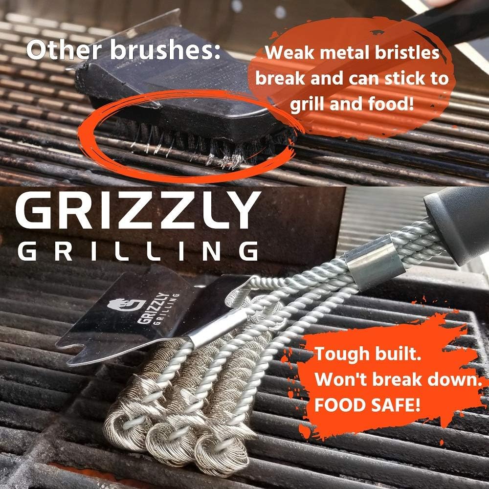 Bristle Free Grill Brush with Scraper - Safe BBQ Grill Cleaner Brush - 10-Inch BBQ Brush for Grill Cleaning Kit - Gifts for Grill Wizard