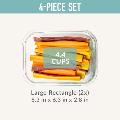 Bentgo Glass Leak-Proof Food Storage Set - 4-Piece Glass Containers with BPA-Free Airtight Lids, Reusable & Durable for Leftovers & Meal Prep - Microwave, Freezer, Oven & Dishwasher Safe (Soft Aqua)