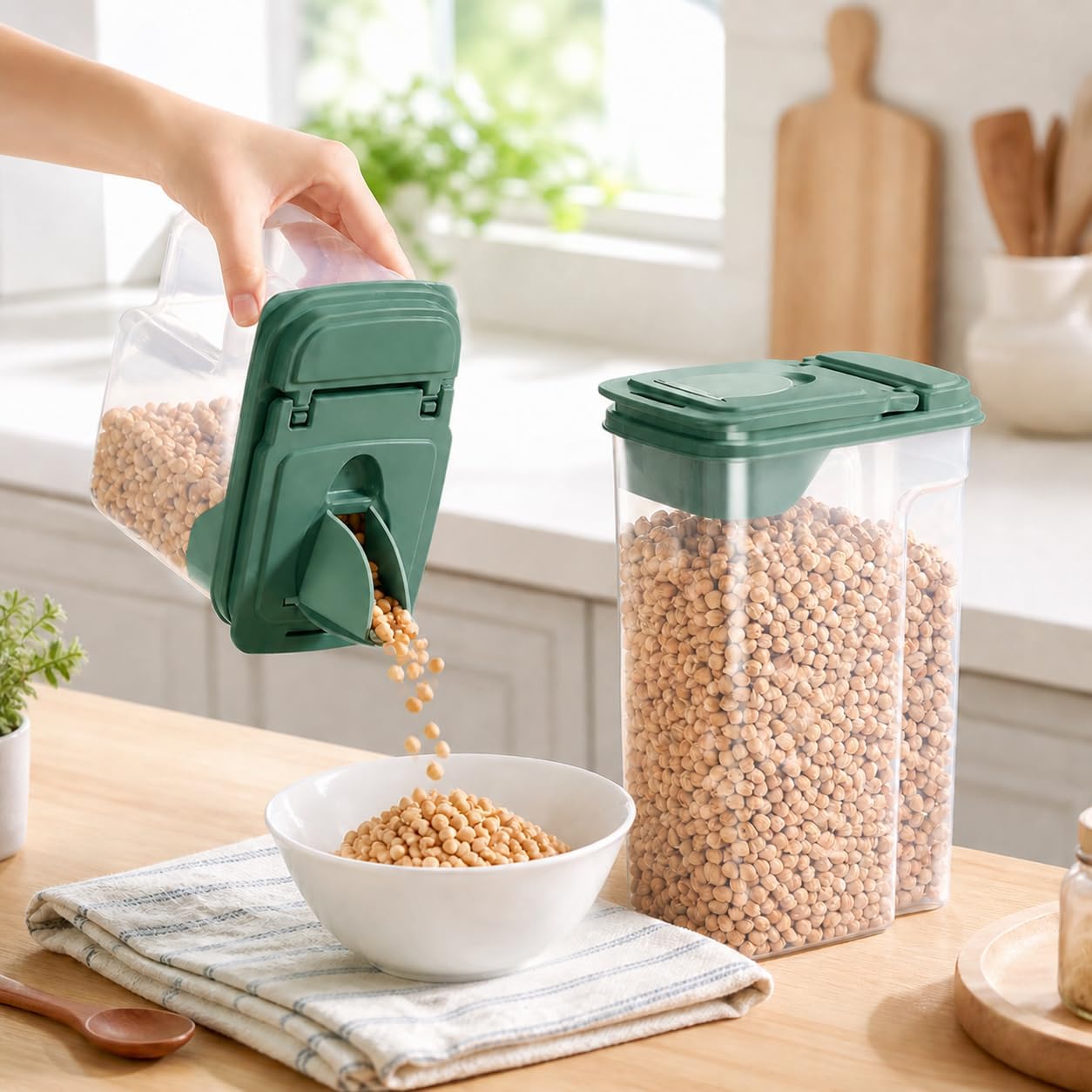 Tribello Food Storage Dispenser with Pour Spout Lid – Pantry Bin – Clear Slim Food Storage Container for Rice, Sugar, Cereal – BPA Free - Kitchen Organization (Small 1.9 Quarts - 2pack)
