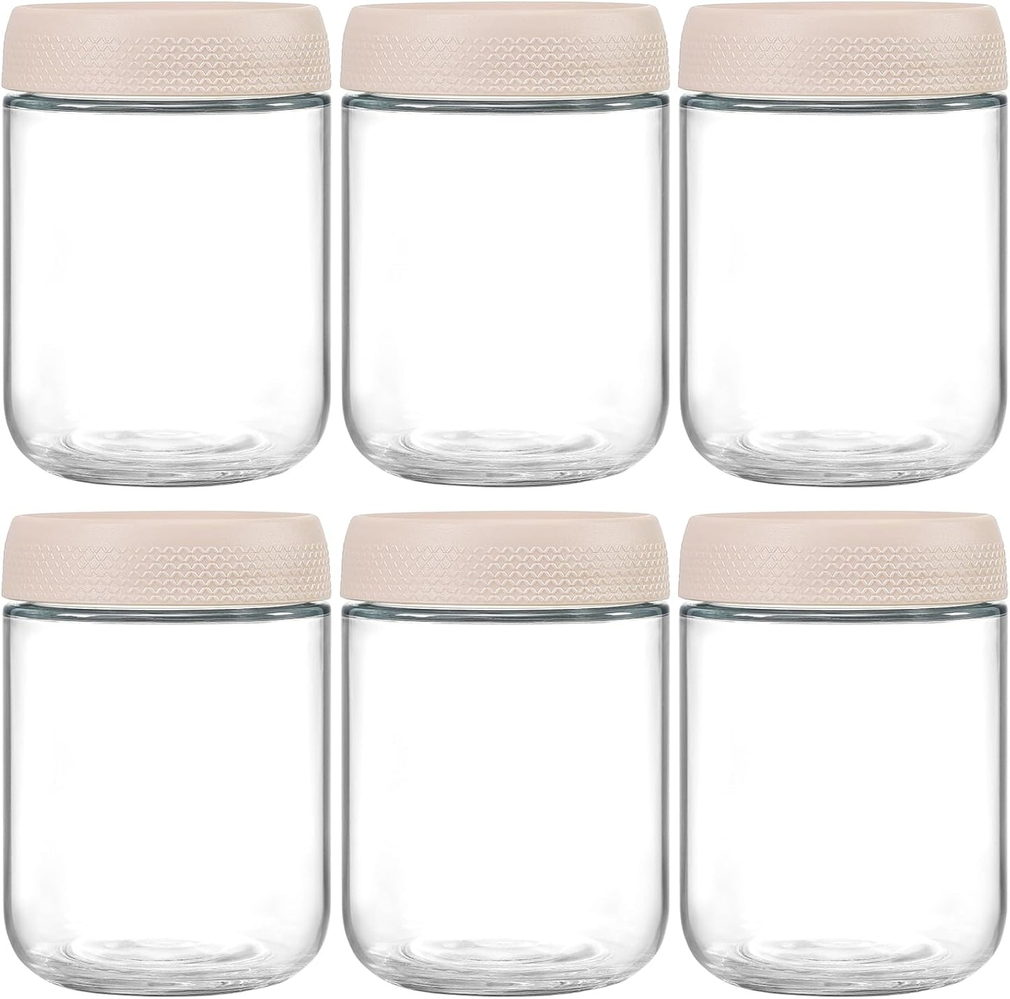 NETANY 6-pack 10oz Glass jars with Airtight Lids, Overnight Oats Containers with Lids, Wide mouth Mason Salad jars, Glass Food Storage Containers for Snacks Yogurt Spice Sugar