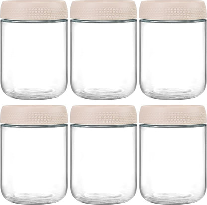 NETANY 6-pack 10oz Glass jars with Airtight Lids, Overnight Oats Containers with Lids, Wide mouth Mason Salad jars, Glass Food Storage Containers for Snacks Yogurt Spice Sugar