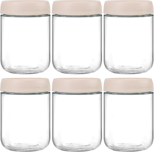 NETANY 6-pack 10oz Glass jars with Airtight Lids, Overnight Oats Containers with Lids, Wide mouth Mason Salad jars, Glass Food Storage Containers for Snacks Yogurt Spice Sugar