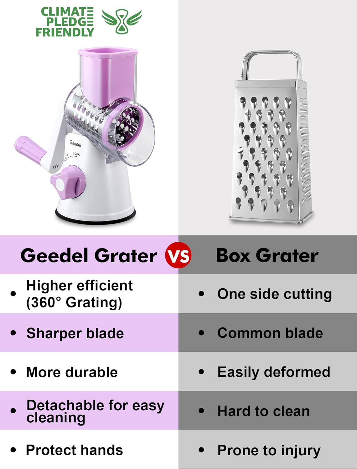 Geedel Rotary Cheese Grater, Kitchen Mandoline Vegetable Slicer with 3 Interchangeable Blades, Easy to Clean Rotary Grater Slicer for Cheese, Vegetables, Nuts