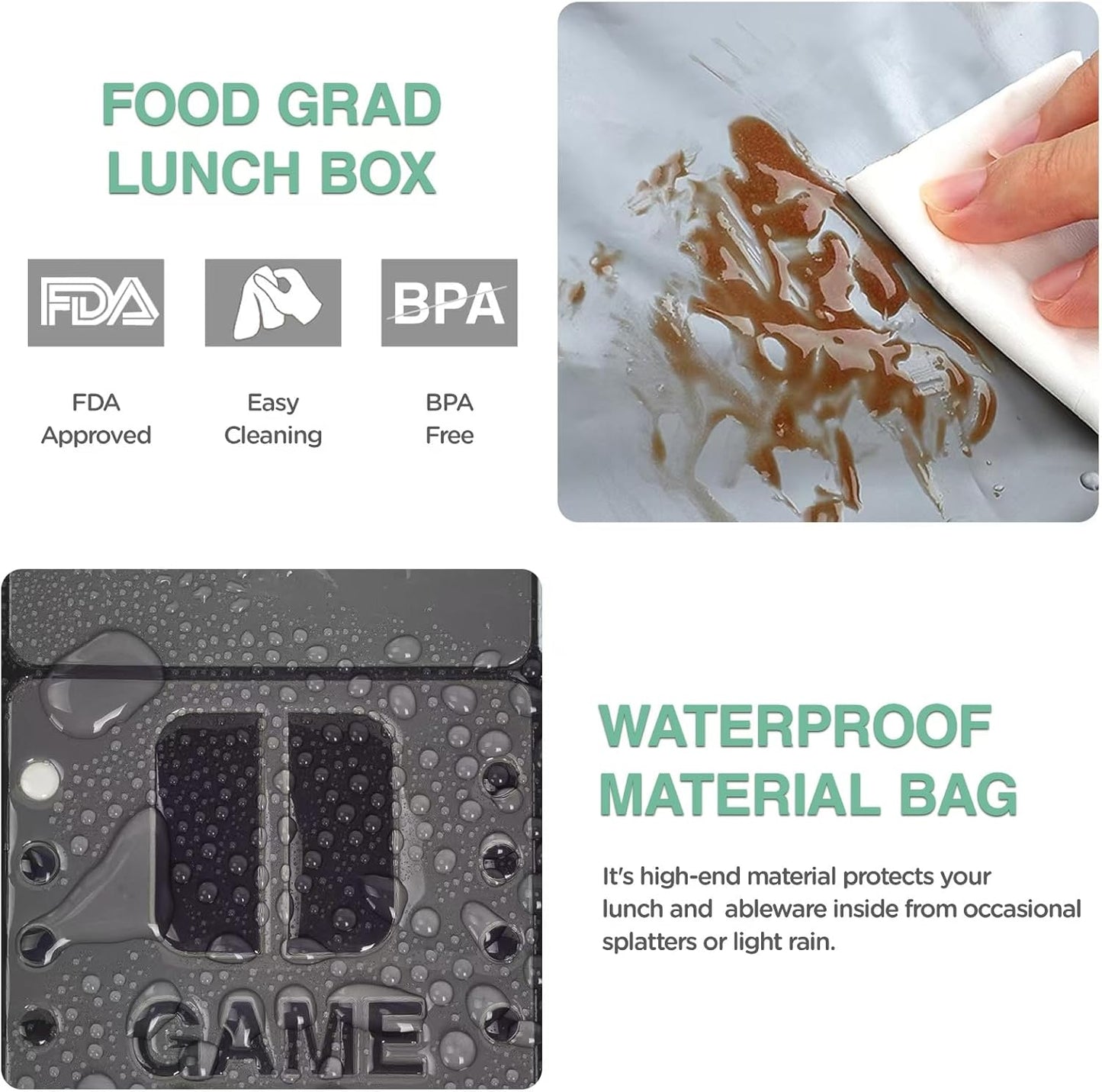 Kids Gamer Lunch Box for Boys, Game Console Insulated Lunch Bag, PU Leather Waterproof Lunchbox with Mesh Pocket, Durable Leakproof Lunch Tote Fits Bento Box for School