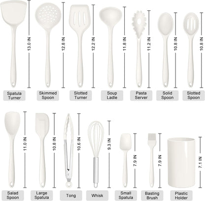 HaWare Kitchen Utensils, 14 PCS Silicone Cooking Utensils Set, Heat Resistant Kitchen Utensils for Non-stick Cookware, Kitchen Gadgets Tools with Spoons, Spatulas, Whisk, Dishwasher Safe (Black)