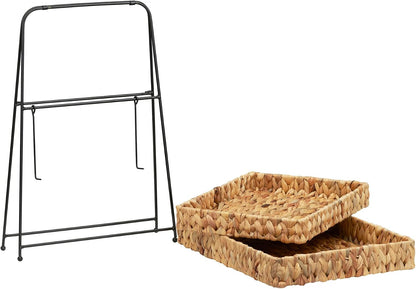 Household Essentials Artisan Water Hyacinth and Iron 2-Tier Tray Tower