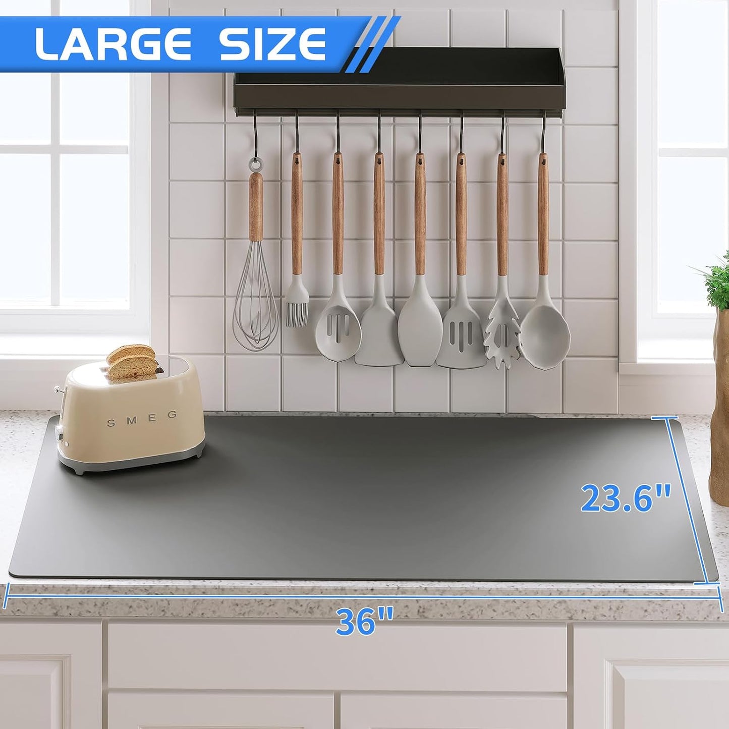 Warome Silicone Mat,78.7”x 23.6” Heat Resistant Mats for Countertop,Extra Large Countertop Protector Mat, Multi-functional Cuttable Kitchen Counter Mat, Silicone Mats for Kitchen Counter/Crafts- Grey