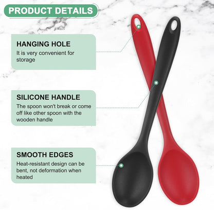 M METERXITY 2-Pack Silicone Cooking Spoons, 10.6" Mixing Nonstick Slotted and Solid Serving Spoons, Heat Resistant Utensils for Kitchen/Cooking/Baking/Stirring