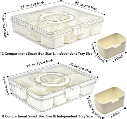 Snackle Box Charcuterie Container Divided Serving Tray with Lid and Handle Portable Snack Platters for Fruit Nuts Candy Entertaining Party Picnic(4 Compartments)