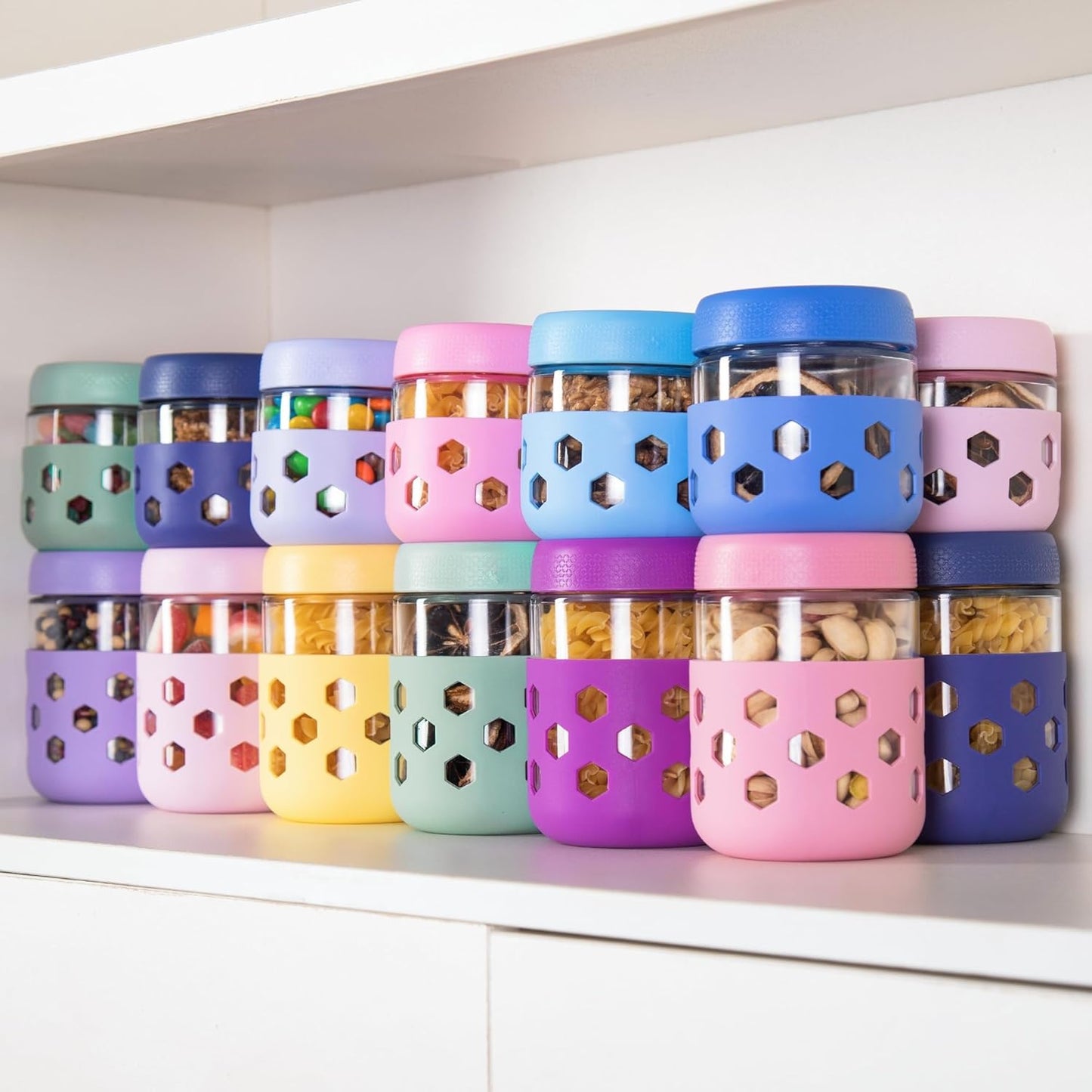 Gemice 6-Pack 10oz Glass Mason Jars with Silicone Sleeves, Airtight BPA-Free Overnight Oats Containers with Lids, Dishwasher Safe Leak-Proof Meal Prep Jars for Chia Pudding, Yogurt, Snacks