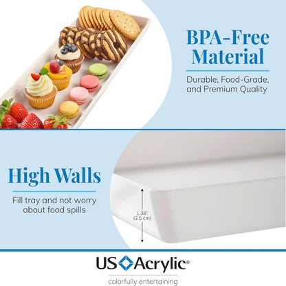 US Acrylic Coastal Plastic Serving Trays (Set of 4) 15” x 10” | Large Unbreakable Reusable Rectangular Party Platters | Serve Appetizers, Fruit, Veggies, & Desserts | BPA-Free & Made in USA