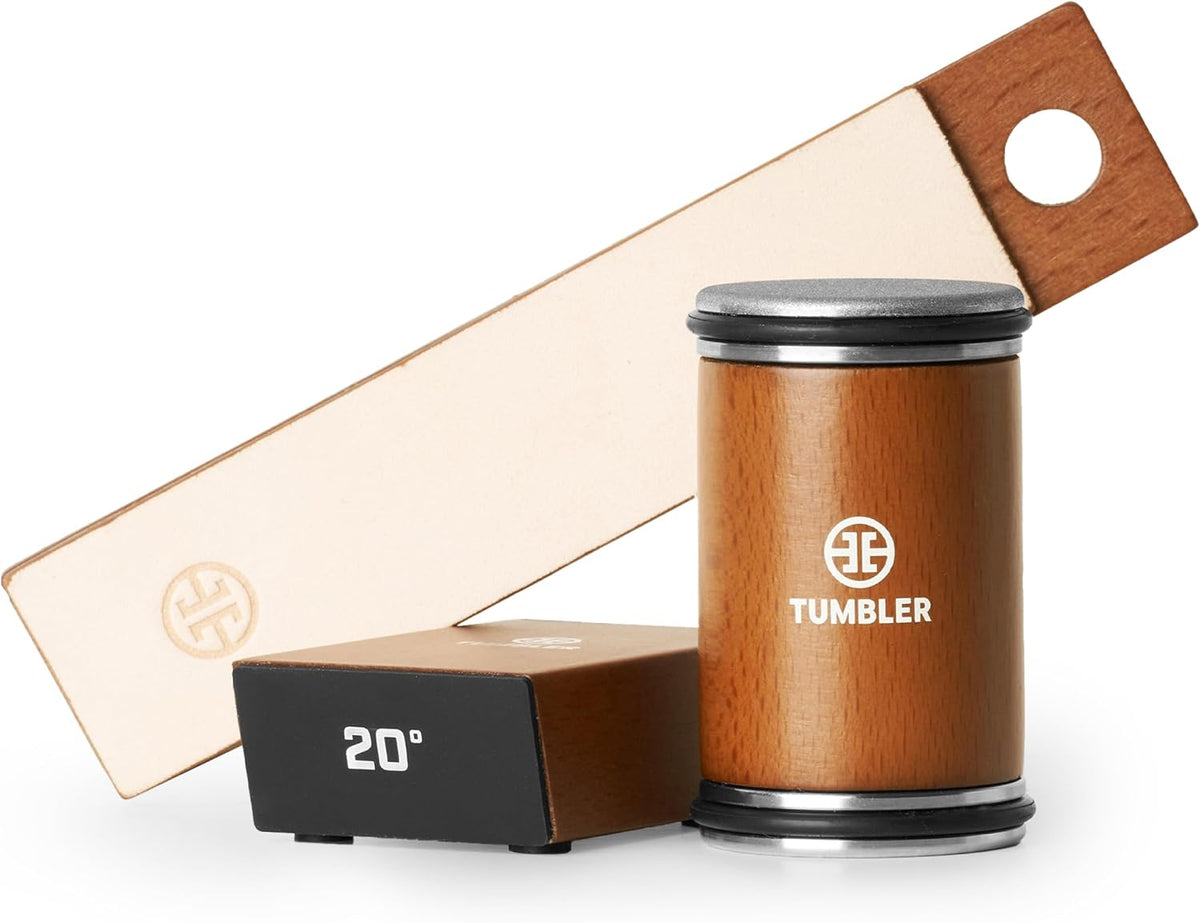 The Mini Tumbler Rolling Knife Sharpener™ + Carrying Case & Leather Strop