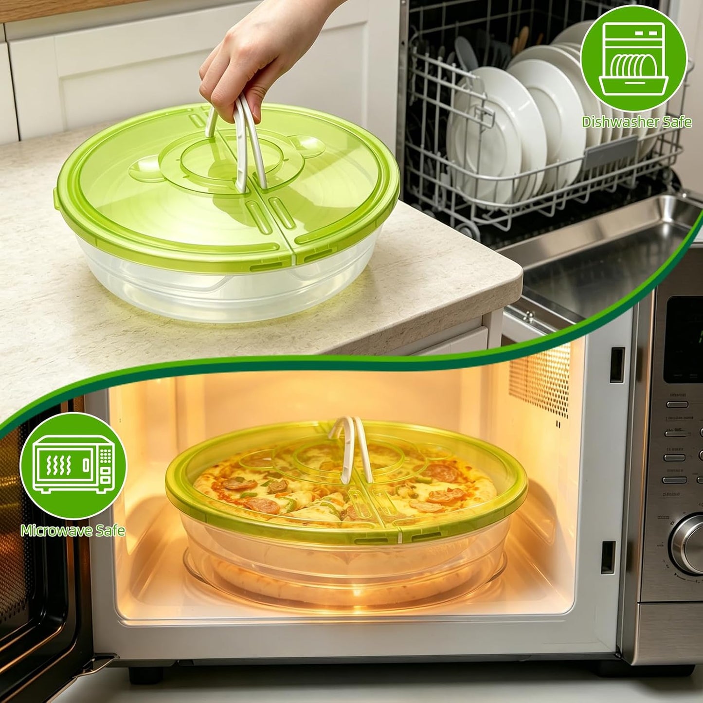2 Pack 12 Inch Food Storage Container with Lid and Handle, Round Plastic Pizza Slice Storage Container, Reusable Pie Carrier Keeper for Food Cake Cheesecake, Clear