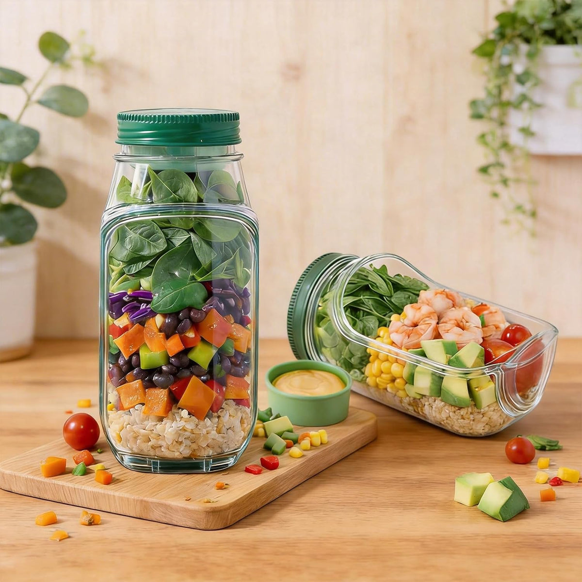 Vegetable Chopper with Container & Side-Opening Salad Jar,Kitchen Prep Tool