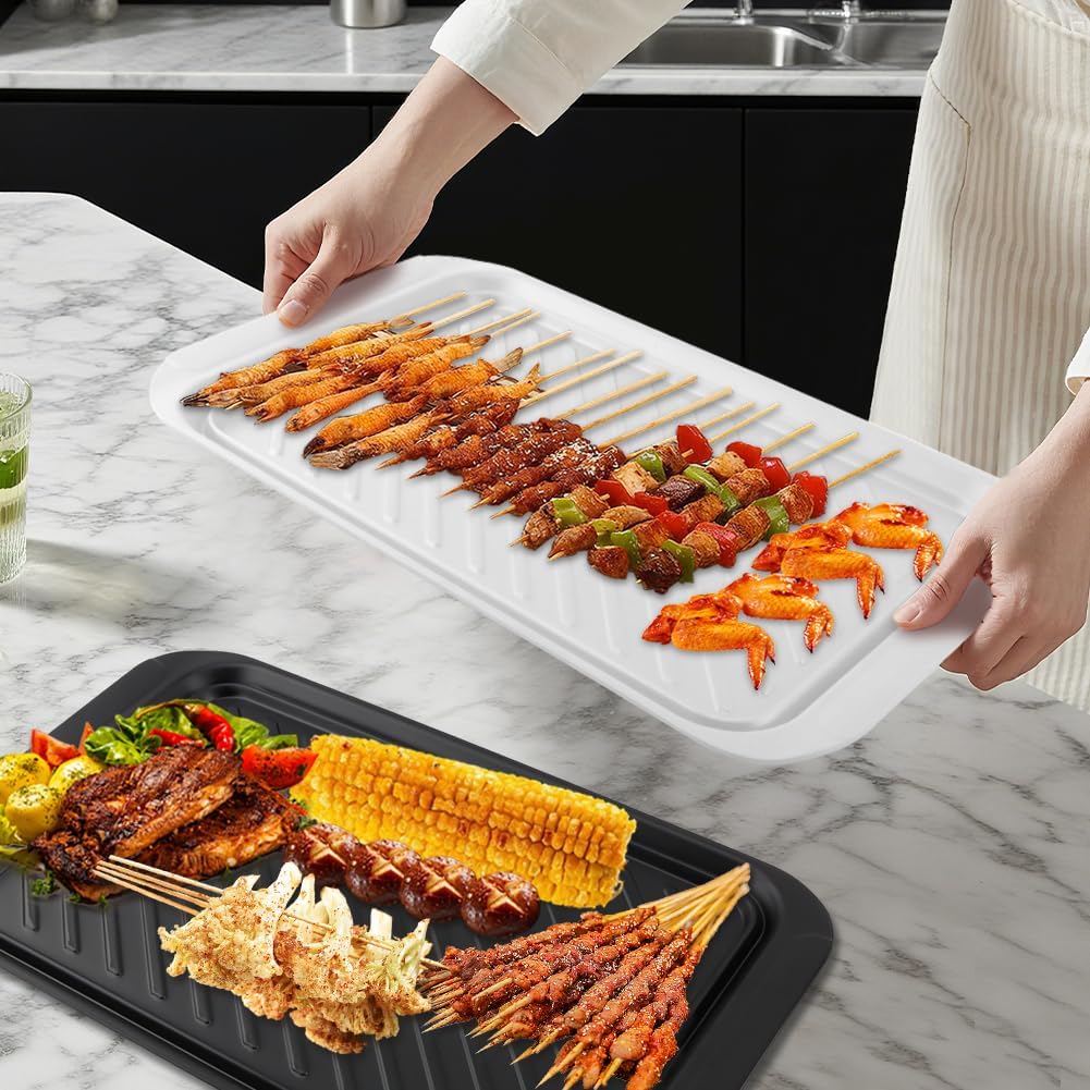 2Pack Grilling Prep and Serve Trays,Melamine Serving Tray for Food,Grilling Prep Trays BBQ Platters for Cooked and Ra-w Meat, Outdoor, Party,Marinating Meats