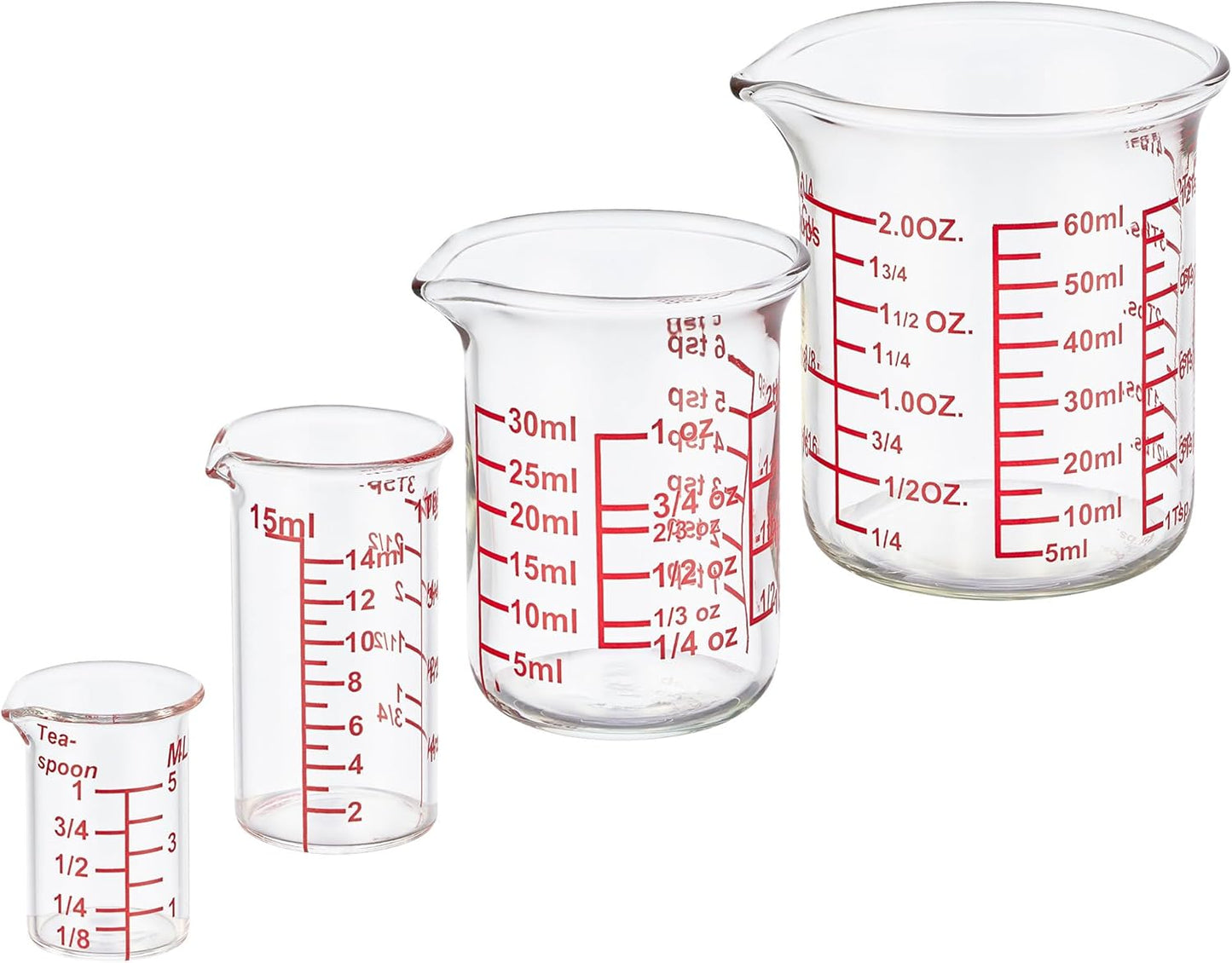3 Piece Glass Measuring Cup Set, Includes 1/2-Cup, 1-Cup, and 2-Cup High Borosilicate Glasss Liquid Measuring Cups, Dishwasher, Freezer, Microwave, and Preheated Oven Safe, Essential Kitchen Tools