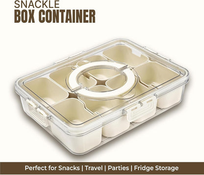 Snackle Box Container | Made with Food-Grade Durable Plastic | 8 Compartment Snack container with lid and Handle | Dishwasher Safe Snackle Box | perfect for Kids, Adults,Traveler and for picnic
