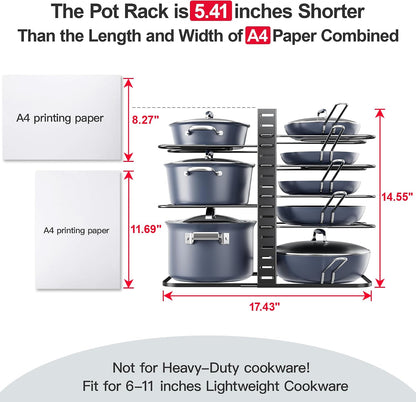 ORDORA Pots and Pans Organizer Under Cabinet 16.6", 8-Tier Adjustable Rack