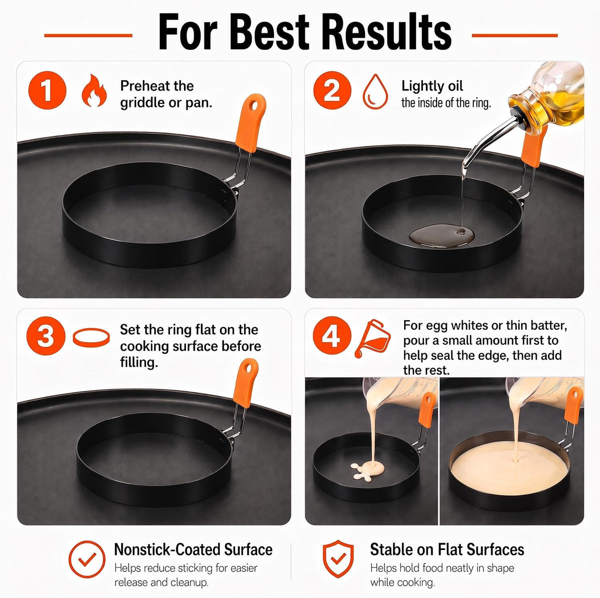 Egg Rings for Griddle, 6-Piece Set, 3.5-Inch and 6-Inch Sizes