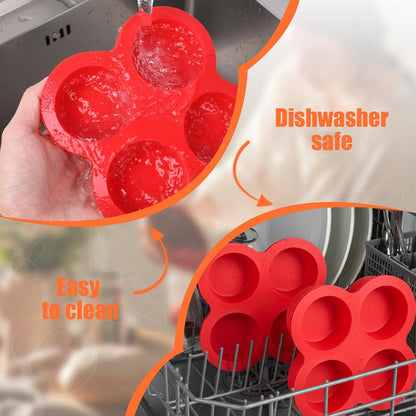 2 Pack Air Fryer Egg Bite Molds 4-Cups Silicone Egg Bite Molds Food Grade Round Muffin Pan Non-Stick Eggs Baking Pan for Baking Mini Muffins Eggs Bites Tart Mini Cupcake Quiche(Red)