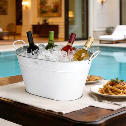 Ice Bucket for Parties Galvanized Beverage Tub, Drink Buckets Galvanized Bucket with Handles for Wine Beer Champagne Cocktails for Catering Bars (Silver-1PC)