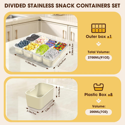 WanshengLe 6 in 1 Snackle Box 3.82L with Lid & Handle, 4 PCS Stainless Steel Snack Box and 2 PCS Plastic Box, 6 Detachable & Dishwasher Safe Snacklebox, Divided Container Box for Snack Fruit Nut