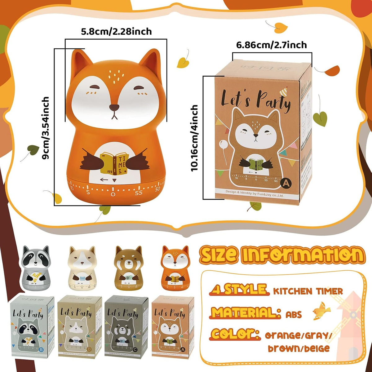 Amylove 4 Pcs Cute Mechanical Kitchen Timer Forest Animals 60 Minutes