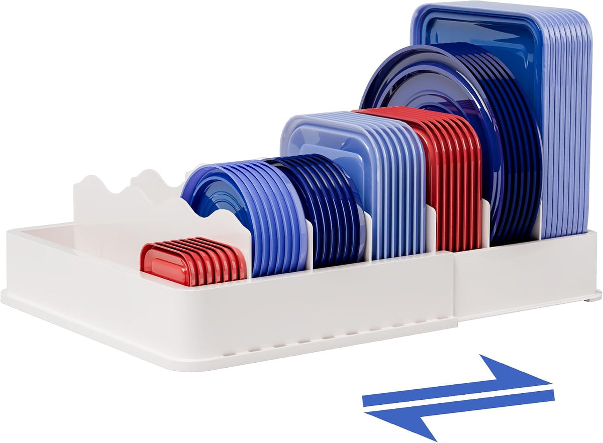 SWOMMOLY Expandable Food Container Lid Organizer for Kitchen Cabinet