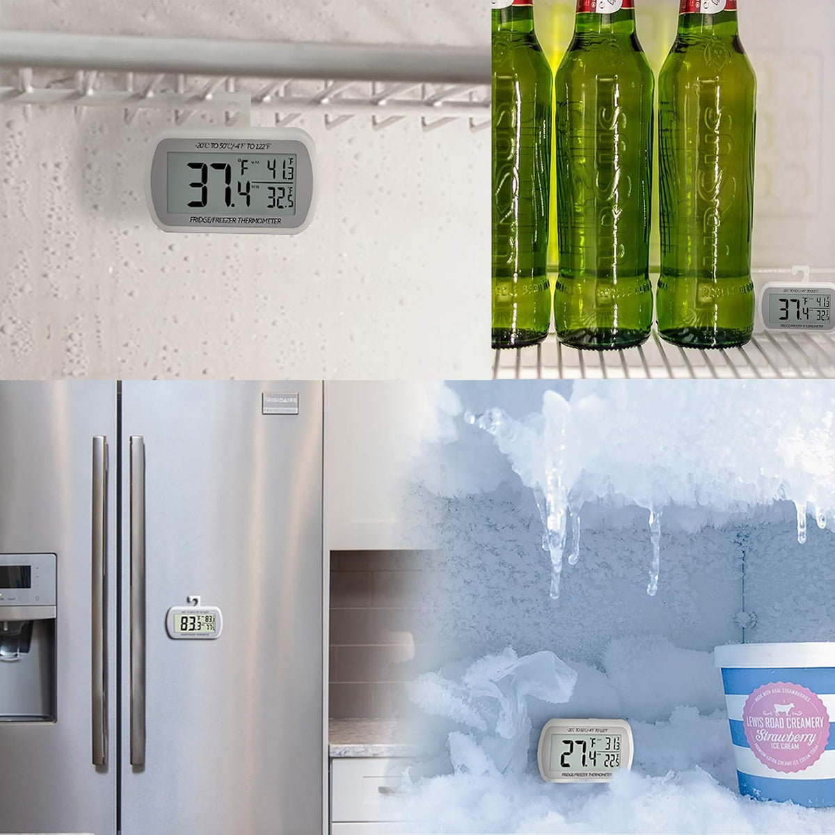 AEVETE Waterproof Digital Refrigerator Freezer Thermometer Large LCD