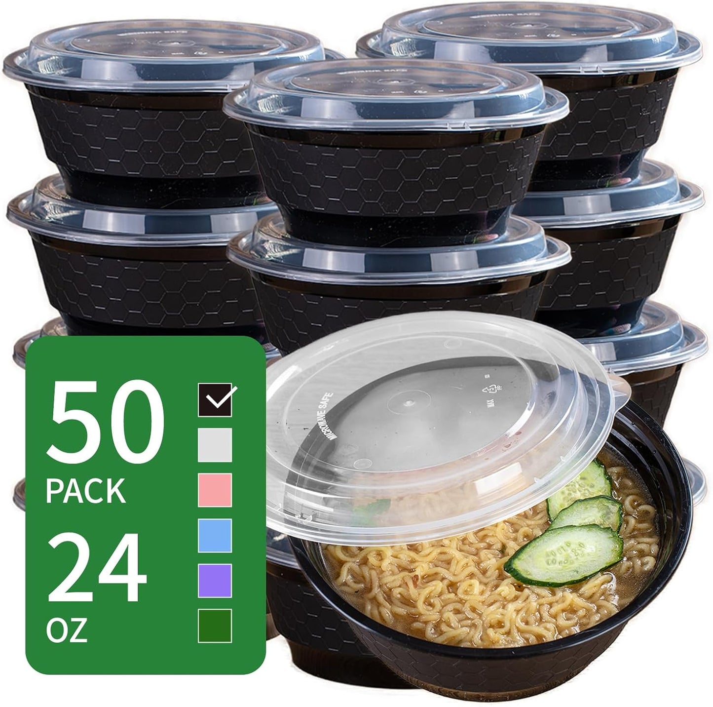 30oz Meal Prep Containers Bulk 50-Pack - 2-Compartment with Lids, Leakproof, Microwave/Freezer/Dishwasher Safe - Commercial Food Storage, Black