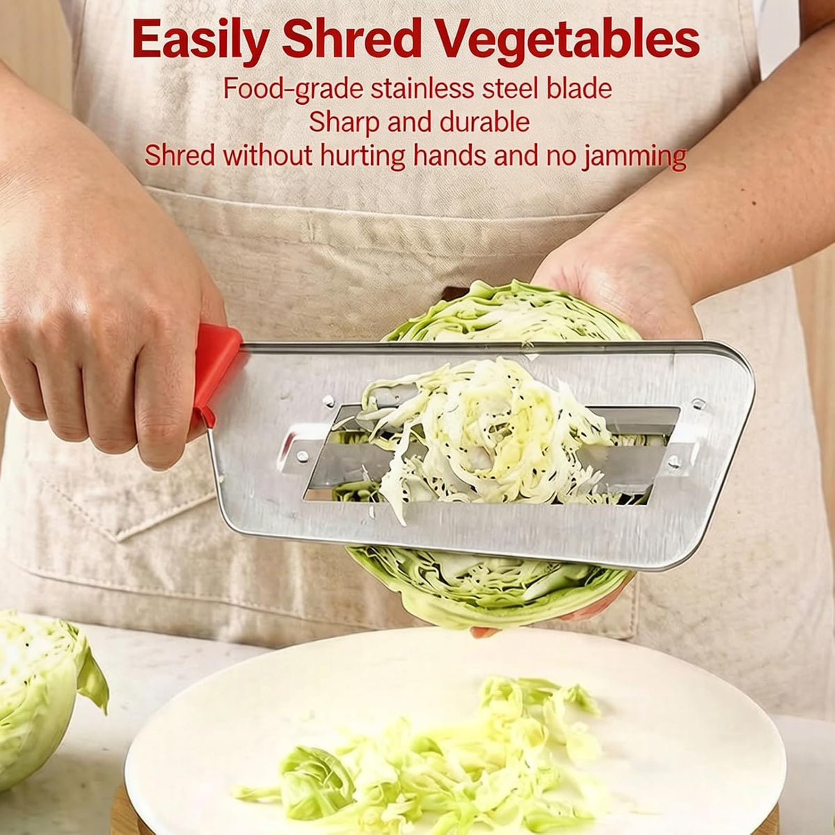 Cabbage Shredder and Cutter for Coleslaw, Manual Cabbage Slicer and Lettuce Shredder, Large Vegetable Mandoline Slicer Knife for Kitchen, Fast Shredding Tool (Black)