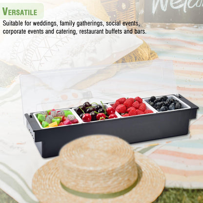 V·RESOURCING Ice Chilled Condiment Caddy,4 Containers(27oz) with Ice Chamber,Ice Cooled Condiment Serving Container with Lid for Salar Bar,Fruit,Veggie,Candy,Snack,Sauce