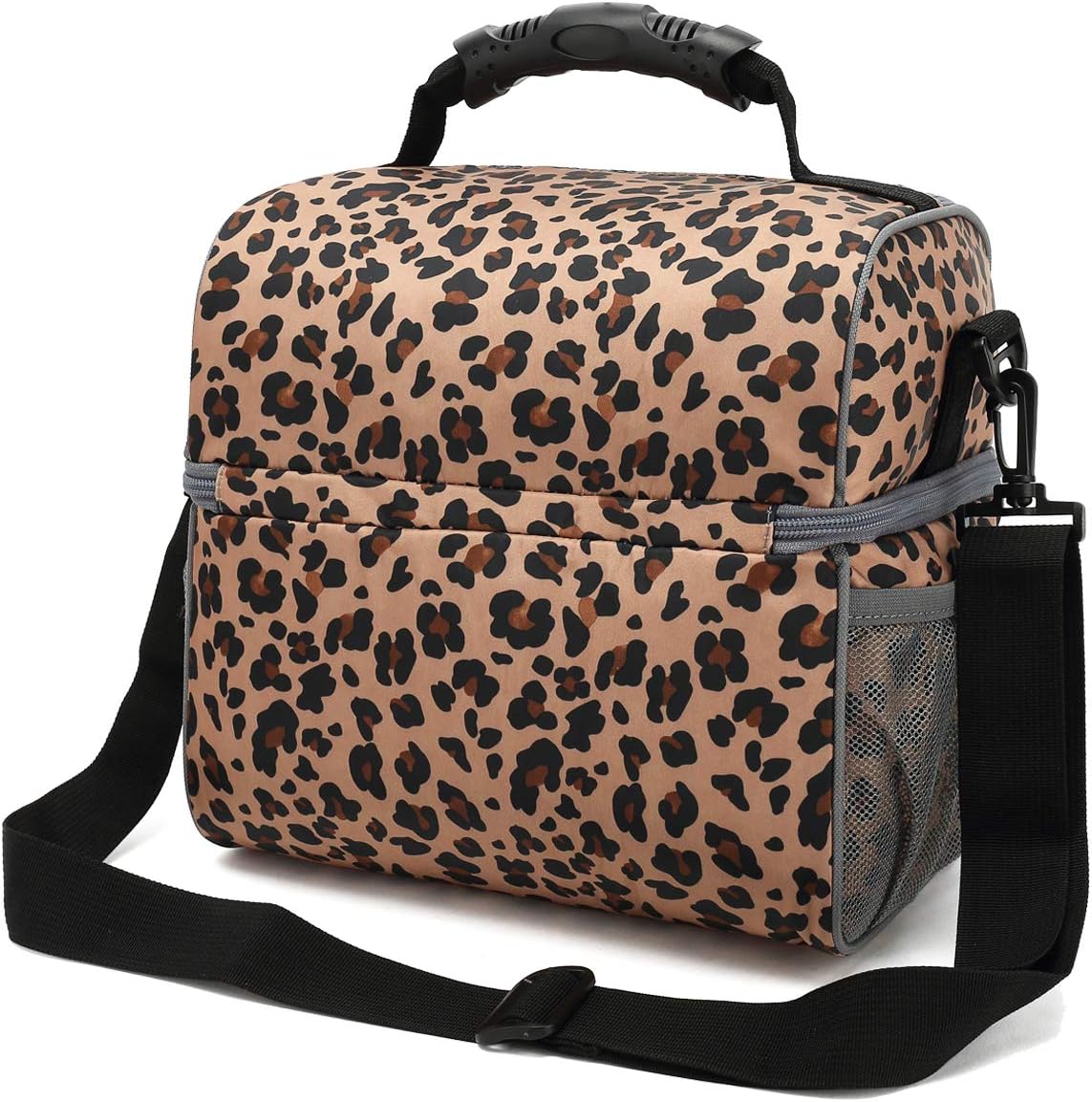 FlowFly Double Layer Cooler Insulated Lunch Bag Adult Lunch Box Large Tote Bag for Men, Women, With Adjustable Strap,Front Pocket and Dual Large Mesh Side Pockets