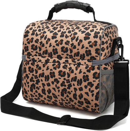 FlowFly Double Layer Cooler Insulated Lunch Bag Adult Lunch Box Large Tote Bag for Men, Women, With Adjustable Strap,Front Pocket and Dual Large Mesh Side Pockets