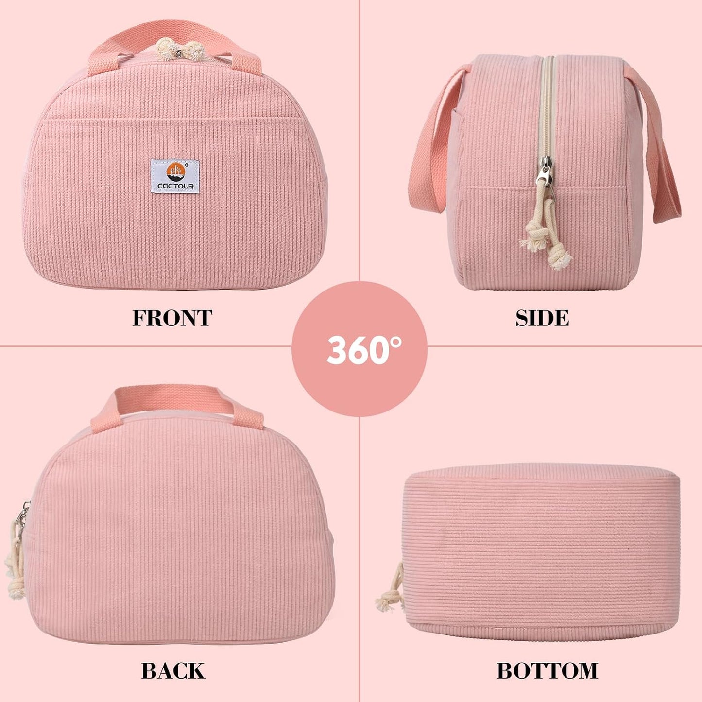 CaCTOUR Lunch Box for Women Girls Teens,Cute Lunch Box Cooler Bag, Portable Insulated Small Lunch Bag Women Reusable Corduroy Lunch Tote for Work/Travel/Picnic/School (Dog Green,Small)